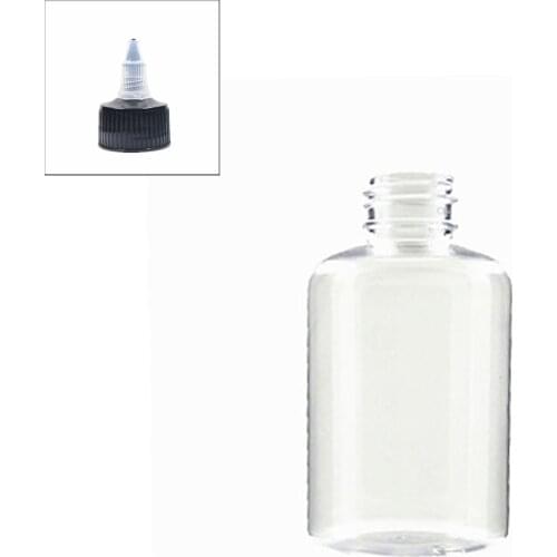 120ml empty boston round plastic bottle , clear pet bottle with black Twist Top Caps, pointed mouth top cap