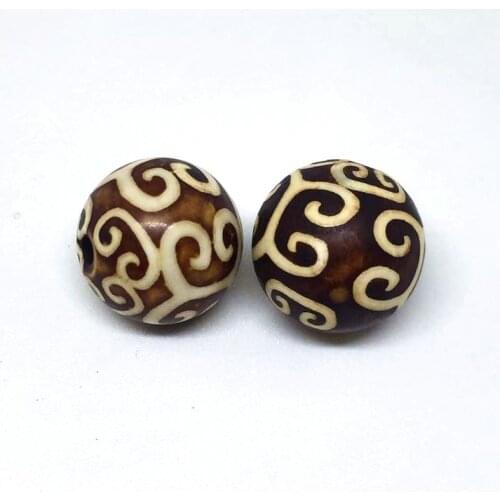 2pcs/lot Loosing Beads Natural Stone Lucky Cloud Patterns Round Shape Tibetan Dzi Beads For Accessory