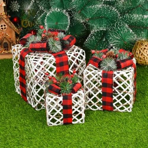 3pcs/set Christmas Decoration Three-piece Gift Box within Led Light Christmas Decorations for Home Christmas Tree