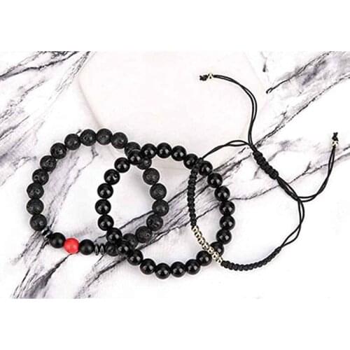 3Pcs Bead Bracelet Braided Woven Rope Natural Stone Stack Bangle Bracelet Set