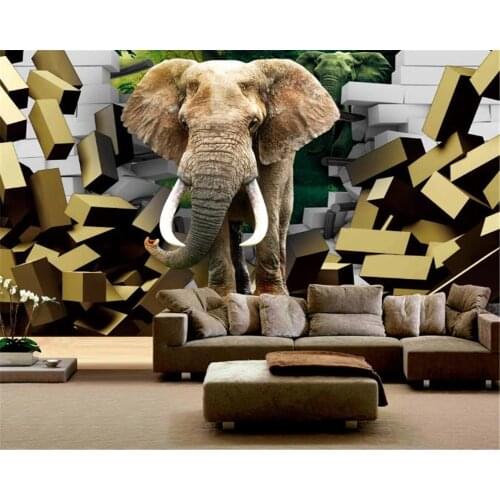 3d Bedroom Wallpaper Elephant Walking Through the Wall Living Room Bedroom Background Wall Decoration Mural Wall Paper