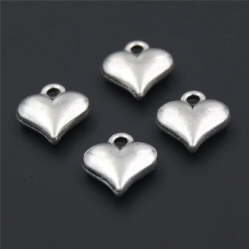 40PCS Silver Color Love Heart Beads Metal Charms Women Handmade Floating Charm Pendant Jewelry Making A2307