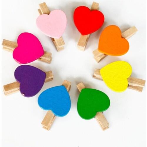 50pcs 4x30mm Cute Colorful Heart Wood Clip Wedding Party DIY Photo Banner Craft Decoration Clip Pegs Clothespin Storage Supplies