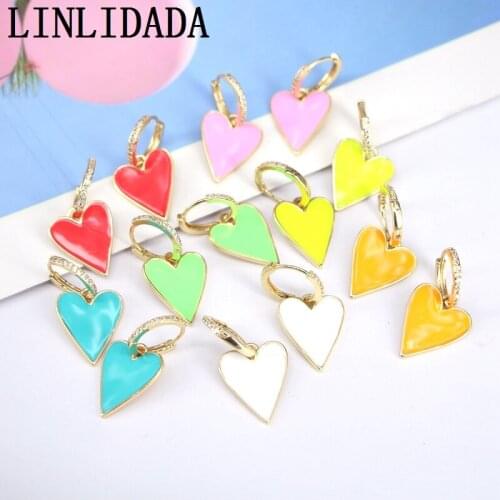 6Pair SUMMER fashion women jewelry high quality small cz hoop with Neon enamel cute colorful heart charm earring