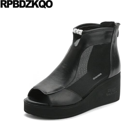 Peep toe sandals booties high heel boots cut out metal wedge designer shoes women luxury 2019 ankle mesh fashion creepers muffin