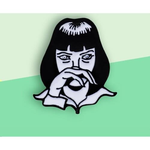 Mia Wallace Pulp Fiction Brooch Custom Enamel Pin GODDAMN Girl Punk Brooches Badge Fiction Movie Role Jewelry Gift Broche Bijoux