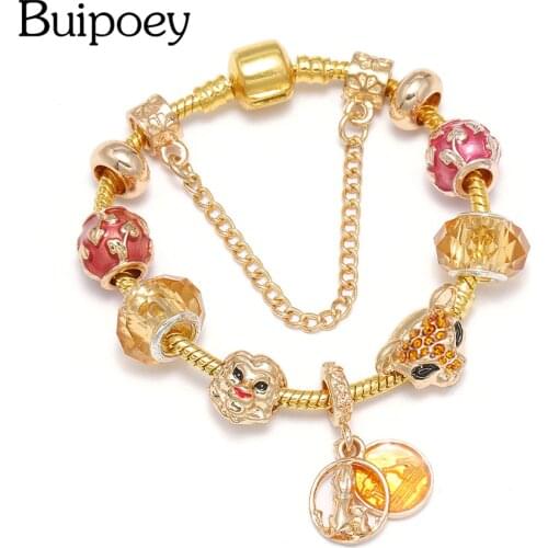 Buipoey Charm Bracelets Mufasa Pendant Princess Lion Cut Glass Beaded Pumbaa Bangle Jewelry For Women Original Kids