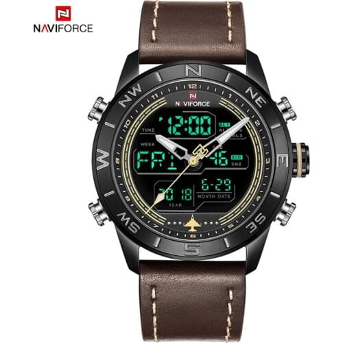 Men Watches NAVIFORCE Top Brand Luxury Leather Sports Wrist Watch Men Waterproof Military Quartz Digital Clock relogio masculino