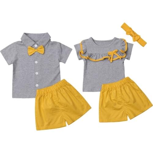 2Pcs Twins Baby Clothes Summer Fashion Infant Boy Clothing Cotton Shorts With T-shirt Causal Girls Outfit Set 3 Month 6T Costume