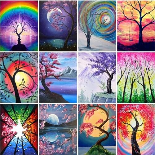 Diamond Embroidery Sakura Tree Volcano Full Square Round Diamond Painting Scenery Tree Cross Stitch Mosaic Diamond Home Decor