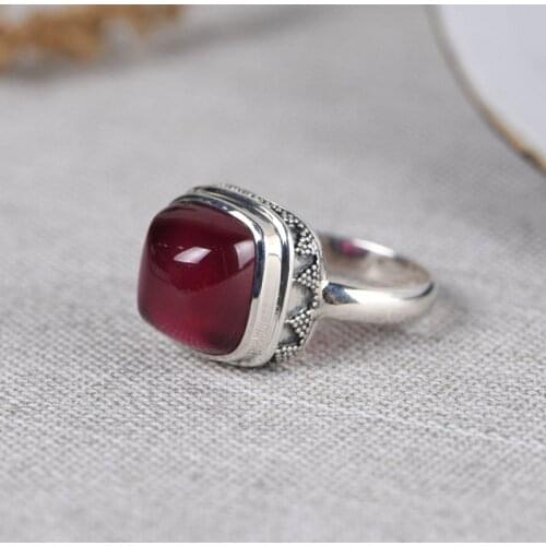 FNJ 925 Silver Ring for Women Jewelry 100% Original Pure S925 Sterling Silver Rings Rose Corundum Stone Square