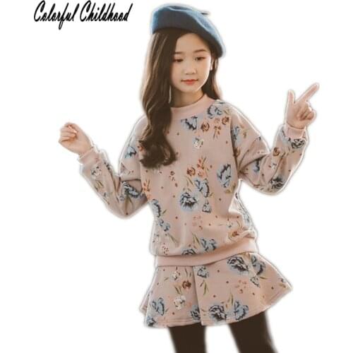 2pcs Children Clothing Sets Spring Autumn Kids Girls Clothes Set flora shirt+skirt leggings Toddler Girl boutique Clothes 4-14t