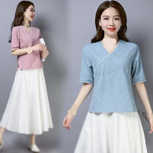 1pcs Creative Tea Costume Womens Summer Clothes Ethnic Style Retro Short-sleeved Hanfu Daily Clothing Women Girl Gift