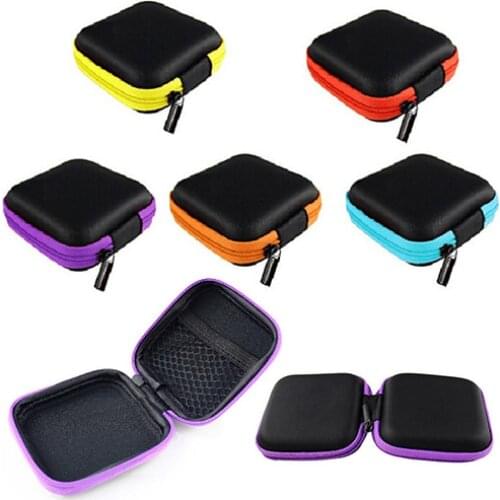 Square Pocket Hard Case Portable Storage Bag for Headphone Earphone Earbuds TF SD Card Coins