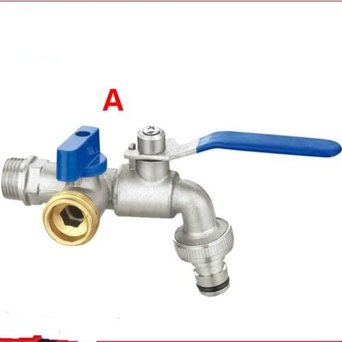 Brass plating Finished Washing Machine Double Head Water Faucet Dual Holder Single Hole Water Nozzle with blue/red handle