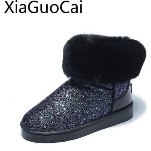 Fur Warm Women Winter Snow Boots New Slip-proof Thickened Bling Ladies Platform Winter Boots Warm Waterproof Flat Boots