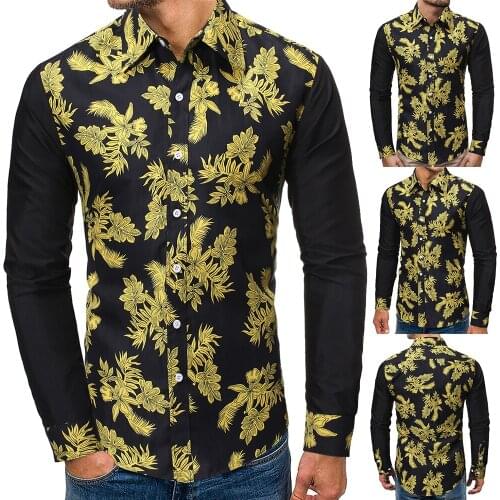 New Autumn Winter Men Casual Shirts Fashion Long Sleeve Brand Floral Printed Button-Up Formal Business Men Floral Shirt S-2XL