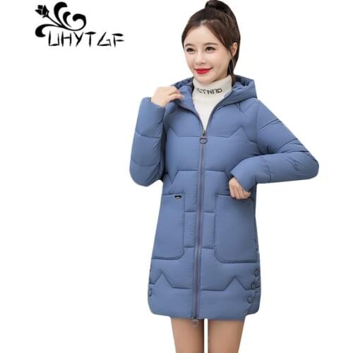 UHYTGF New winter down jacket Parker womens Hooded windproof plus size coat Casual warm winter top outerwear chaqueta mujer 558