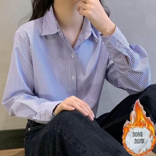 Autumn and Winter Long Sleeve Striped Shirt Womens Loose Large Size Womens Shirt Blusas Ropa De Mujer