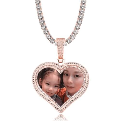 Customs Heart Shape Picture Pendant Necklace for Couple Mens Hip Hop Jewelry with Gold Silver chains wholesale Photo necklace
