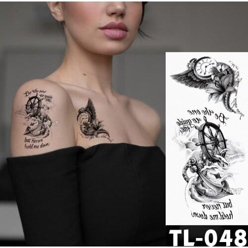 Water Transfer Ocean anchor wave Temporary Tattoo Sticker Clock Lily Pearl Pattern Waterproof Fake Flash Tattoo for men women