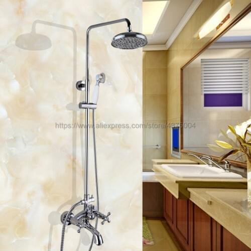 Polished Chrome Wall Mounted Rainfall Bath Shower Faucet Swivel Tub Taps Bathroom Shower Mixers with Handshower Ncy352