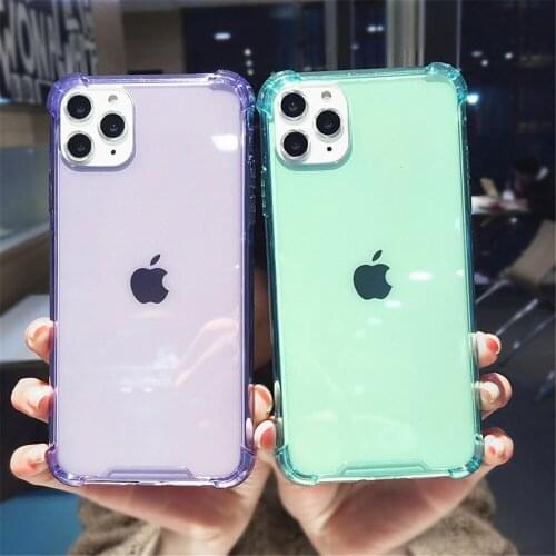 For iPhone 11 Pro X XR XS Max 6 6S 7 8 Plus Phone Case Candy Color Shockproof Bumper Transparent Soft TPU For iPhone 11 SE 2020