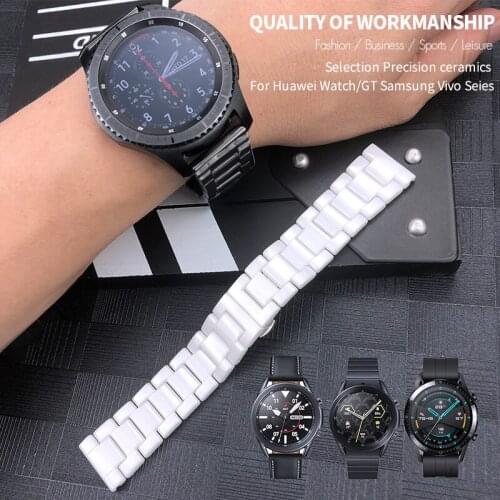 22mm 20mm Sheeny Watchband Suitable for Huawei GT2 Samsung Galaxy S2 S3 42mm 46mm High Quality Black Ceramic Glossy Watch Strap