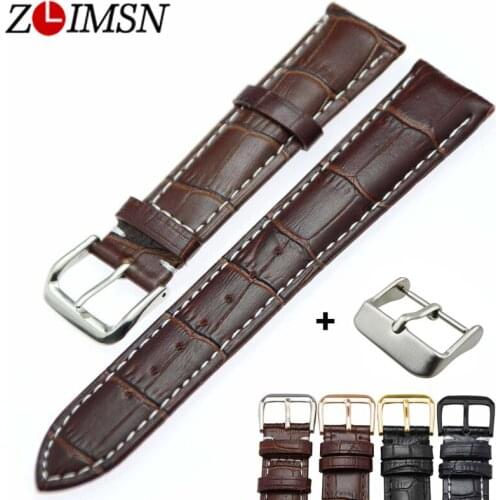 ZLIMSN Brown Black Leather Watch Strap Size 18 19 20 21 22 23 24 26mm Watch Bracelet Stainless Steel Watch Buckle For Mens Women