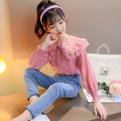 2021 Spring Back To School Clothing Blouses Teen Girl Shirt Long Sleeve White Yellow Autumn Kids Childrens Shirts Girls Blouse