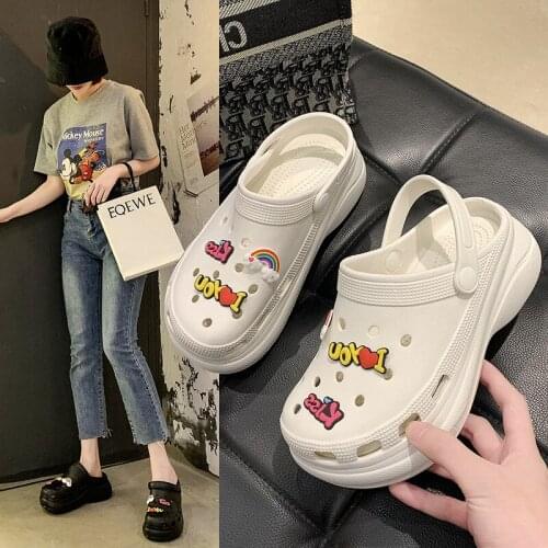 High Heel Hole Shoes Womens Summer New Non-Slip Beach Shoes Height Increasing Muffin Daddy Sandals Thick Bottom Toe Cap Sandals