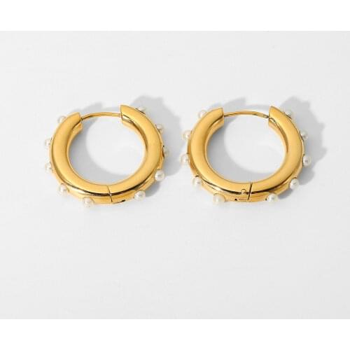18K Gold Plated Stainless Steel Hoop Earrings For Women Girls Unique Mini Pearl Circle Earrings Jewelry Accessories