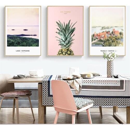Northern European Modern Pink Country Pineapple canvas wall art Landscape Personality Home Decoration Painting poster prints