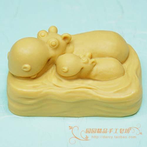 Hippo Mother And Son Silicone Soap mold candle mould DIY Carft molds S120