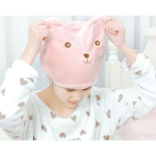 Cute Bear Kid Hair Turban Quick Dry Bath Hair Drying Towel Head Wrap Hat Cap Bathing Tool Cat Ears Pattern Hooded Towels