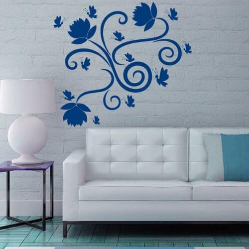 Swirl Rose Butterflies Home Decoration Wall Sticker For Bedroom Modern Style Flower Wall Decals Decor Vinyl Art Design