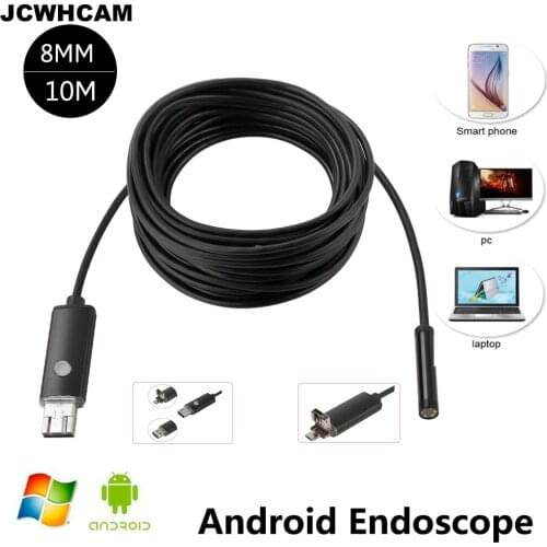 JCWHCAM HD 2MP 6 LED 8mm Lens 10M Android USB Endoscope Waterproof Inspection Borescope Tube Camera 10M OTG Android Phone