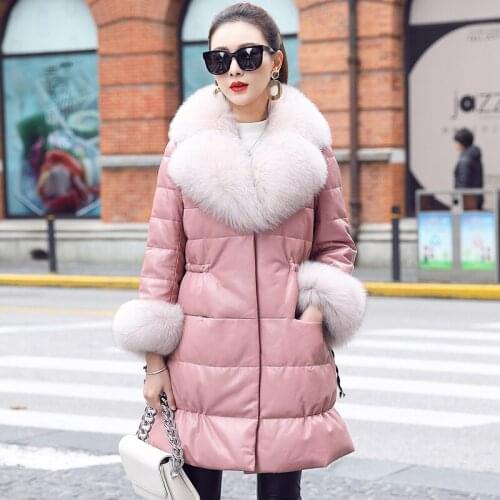 Real Geunine Leather Jacket Winter Duck Down Jacket Women 2020 100% Natural Fox Fur Sheepskin Coat Female Korean Warm Top MF7209