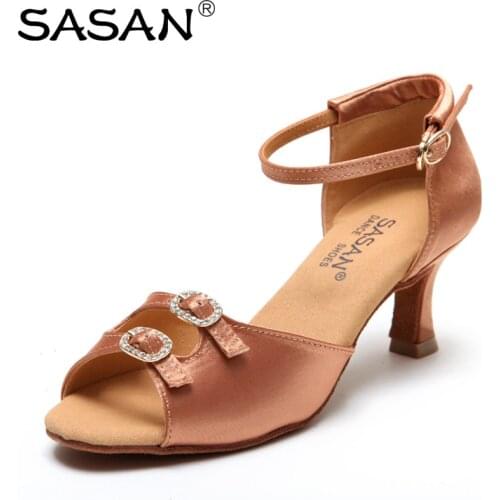 Woman SGOES Satin Diamond Metal Buckle High-Heeled Latin Female Dance Shoes Adult Shoe Little Children Universal S-09 Sandals