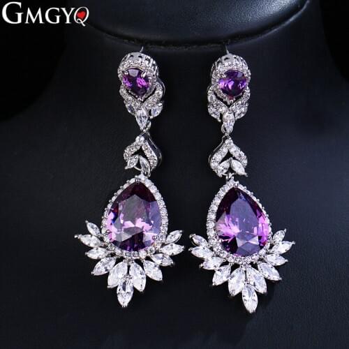 GMGYQ Luxury Design Earrings For Women Flower Big Water Drop Dangle Fashion Earring Trendy Large Rhinestones Wedding Jewelry