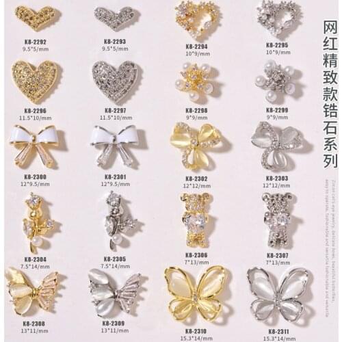 2PCS New Nail Art Cat Eye Butterfly Three-dimensional Love Bear Jewelry Bow Luxury Zircon Nail Decorative Diamond