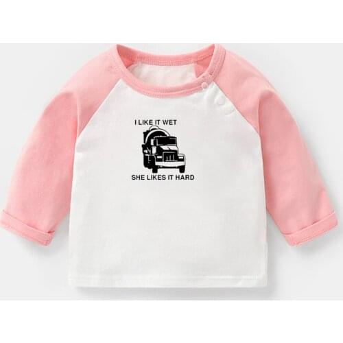 Concrete Truck I Like Wet She Likes It Hard Design Newborn Baby T-shirts Crochet Geek Raglan Color Long Sleeve Tee Tops