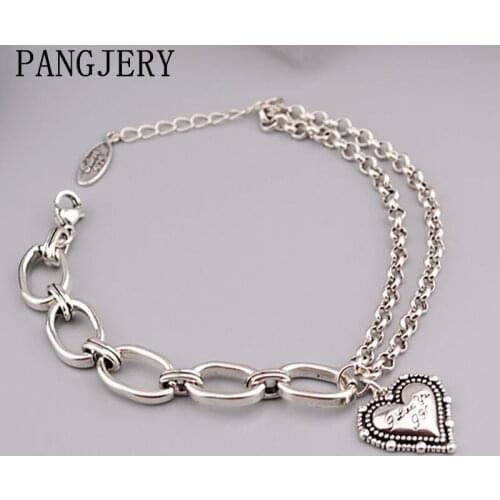 PANGJERY 925 Sterling Silver LOVE Heart Bracelets Adjustable for Women INS Fashion Exquisite Geometric Anniversary Jewelry Gift