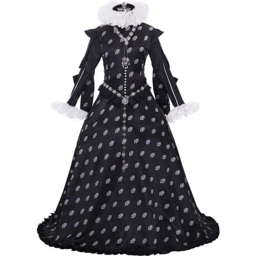Cosplaydiy Tudor Elizabeth Queen Black Ball Gown Dress Medieval Queen Elizateth Tudor Renaissance Dress L320