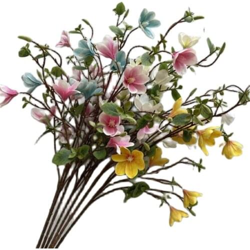 One Real Touch 3D Printing Magnolia Flower Branch 9 Heads Faux 38" Life Like Magnolia Tree Stem for Wedding Floral Decoration