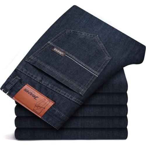 2021 Denim Jeans for Men Autumn New Solid Color Business Jeans Heavyweight Loose Straight Denim Trousers Men Jeans Pants