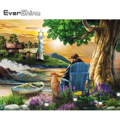 Evershine DIY Diamond Embroidery Lighthouse Landscape Rhinestone Art Cross Stitch Diamond Painting Seaside Mosaic Decor For Home