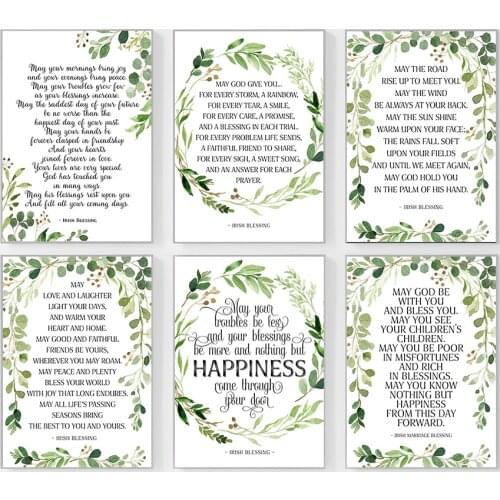 Irish Blessing Quote Wall Art Canvas Print and Poster Watercolor Green Wreath Irish Painting Wall Picture Home Room Decoration
