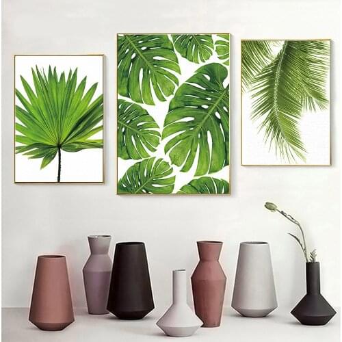 Green Plant Leaves Canvas Painting Nature Monstera Palm Leaf Wall Art Nordic Posters And Prints For Living Room Home Decoration