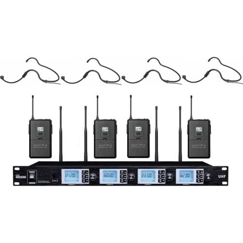 Bolymic Condenser microphone UHF 4 Channel Wireless Mic Luxury Headset Microphone System